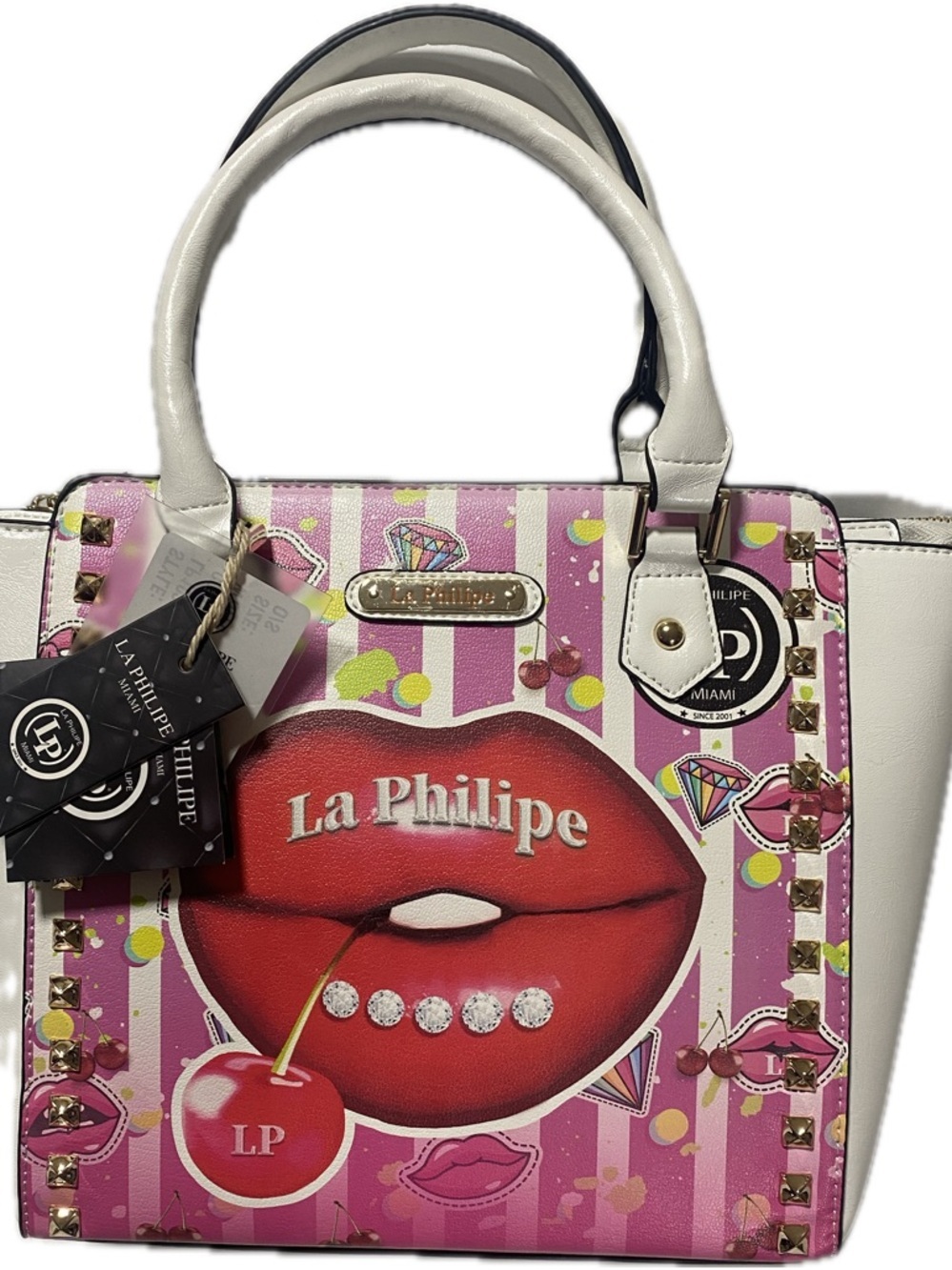 La Philipe Pink & White Lip Graphic Tote